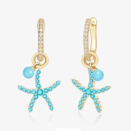 Earrings SLJELY High Quality 925 Sterling Silver Cute Starfish Earrings Micro Cubic Zirconia Blue White Stones Women Luxury Brand Jewellery