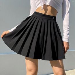 Skirts White Women Pleated Summer High Waist Zipper Girls Dancing Letters Mini Black Fashion Student A Line Faldas 2024