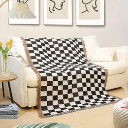 Blankets INS Casual Blanket Wall Carpet Decoration Checkerboard For Bed Sofa Leisure Woven Single Tapestry Throw