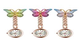 Butterflyshaped Nurse Watch Nursing Watches Delicate ClipOn Brooch Quartz Hanging Pocket Fob Brooch Ladies Doctor Clock1405581