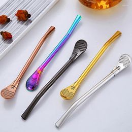 Tea Scoops Straws Spoons Stainless Steel Straw Drinking Philtre Tools Metal Reusable Multicolor Washable Bar Accessories