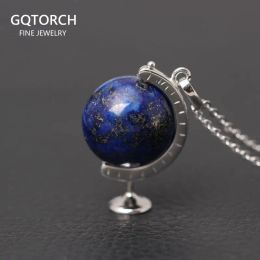 Necklaces 925 Sterling Silver Globe Pendant Necklace Chokers Necklaces For Women Natural Lapis Lazuli Stone Fine Jewellery