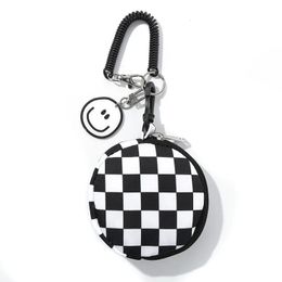 Chaopai Chessboard Coin Wallet Backpack Pendant Keychain Mini Earphone Bag 240320