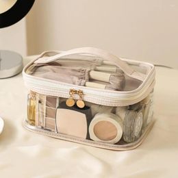 Storage Bags Transparent Cosmetic Bag With Handle Large Capacity Double Layer Makeup Toiletry Zipper Travel Organizer Pouch