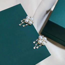 Earrings S925 Silver Freshwater akoya Pearls DropEarrings Handpicked White Round pearl earrings women Jewelry gift wedding Party decor