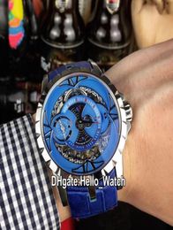 New Excalibur 46 Steel Case RDDBEX0571 Automatic Mens Watch Blue Skeleton Dial Blue Leather Strap Gents Watches HelloWatch RDE191491764