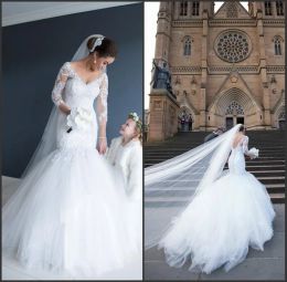 Dresses V Neck Low Cut Back Tulle Brush Bottom Mermaid Wedding Dress With Half Sleeves vestido de novia con mangas