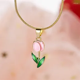 Pendant Necklaces Fashion Unique Design Elegant Delicate Enamel Tulip Necklace Light Luxury Clavicle Chain For Women Trendy Jewelry Party