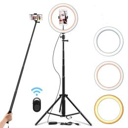 Monopods 26cm Selfie Ring Light Dimmable 130cm Tripod Stand Cell Phone Holder Led Camera Ringlight for Makeup Youtube Video Photography