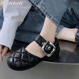 Casual Shoes 2024 Shallow Metal Square Toe Women Round Ankle Buckle Flat With Spring Autumn Fashion