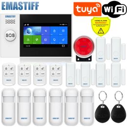 Kits TFT Screen Tuya WIFI GSM Home Burglar Security GSM Alarm System Door Motion Detector APP Control Fire Smoke Detector Alarm