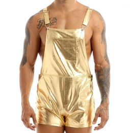 MSemis Mens Fashion Shiny Metallic Bib Overall Suspender Short Streetwear Shorts Rave Festival Clothing Jazz Hip Hop Pole Dance Me1638175