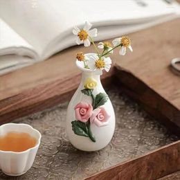 Vases 1pcs 3D Chinese Style Elegant Mini Ceramic Vase Creative Hydroponic Dry Floral Bottle Home Simulation Flower Decorative