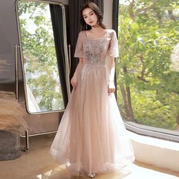 Party Dresses Fashion Sexy Sequins Applique Square Collar Back Bandage A-Line Evening Dress Bride Wedding Tulle Prom Gowns Vestidos