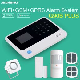 Kits JIANSHU GSM Alarm System Support IOS Android APP Control Wireless Home Security Alarm System GSG90B plus WIFI Alarm System