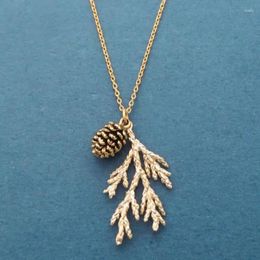 Pendant Necklaces 2024 Vintage Gold Colour Forest Pine Tree Cone Necklace For Women Tribal Style Branch Birch Jewellery Birthday Gifts