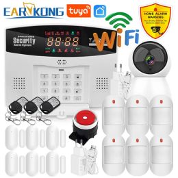 Brushes Wifi Gsm Alarm System Wireless Wired Detector Tuya Smart Home Security Host Keyboard Led Screen Compatible Alexa Google Home