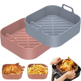 2Pcs Air Fryer Silicone Pot Air Fryer Liners Baske Reusable Square Fried Chicken Tray Kitchen Baking Pan Air Fryer Accessories 240325