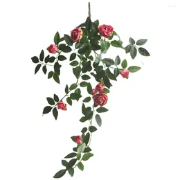 Decorative Flowers High-quality Artificial Realistic Hanging Rose Green Plant For Home Wedding Decor Long-lasting Garden