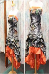 2016 Orange Camo Short Prom Dresses Strapless Pick Up Elastic Satin Corset Lace Up Backless Evening Party Dresses High Low Country7157479