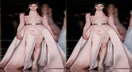 Zuhair Murad Dresses Evening Wear Beaded Split Long Sleeves Party Prom Gowns Sweep Train Crystals Formal Dress2224098