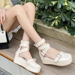 Casual Shoes Ochanmeb Patent Leather Flat Platform Women Beige Nude Red Ankle Wrap Multi-buckle Roman Gladiator Flats Size 30-50