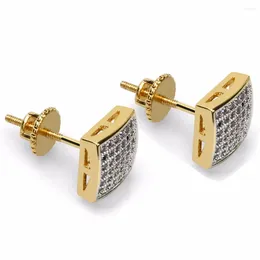 Stud Earrings Mens Hip Hop Earring CZ Zircon Out Bling Gold Colour Copper Geometric Square Men Hiphop Rapper Jewellery