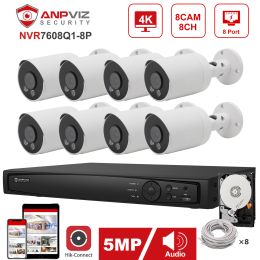 System Hikvision OEM 8CH 4K NVR Anpviz 5MP ColorVu IP Camera POE IP Security Customised System Kit IP Camera Colour Night Vision 30m IR