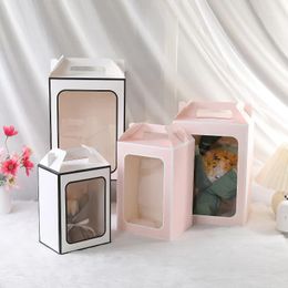 Gift Wrap 10pcs Kraft Paper Transparent Wndow Portable Box For Wedding Cookie Boxes Packaging Decoration Birthday Party Supplies