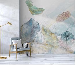 Wallpapers Nordic Watercolour Leaves Wallpaper Abstract Cloth Papers Wall Painting Large Po Contact Paper HD Printed Creative Mural