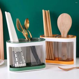 Kitchen Storage Drainable Chopstick Cage Transparent Wall Mounted Utensil Holder With Two Compartments For Cutlery Chopsticks Space Spoon