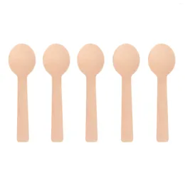 Disposable Flatware 100 Pcs Wooden Spoon Tableware Dessert Scoops Taster Spoons Ice Cream Cake Plastic