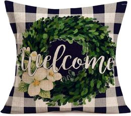 Pillow Throw Pillowcase Black Boxwood Wreath Linen Welcome Home Sweet Decoration Cover Decorative