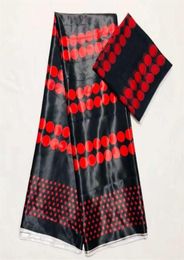 african silk wax fabric 2019 silk wax fabric black red print Fabrics satin silk wax with chiffon lace set for party dress SM30 T22658206