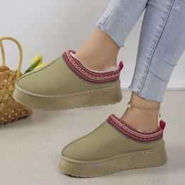 Slippers Winter Retro Women Snow Warm Suede Leather Lazy Loafers Boots Shoes Woman Lady Female Flat Bottine Botas