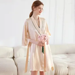 Home Clothing High Quality Custom Solid Pyjamas Set Ladies Satin Silk Sleepwear Robe For Women 2PCS