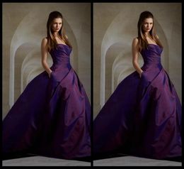 2020 Charming Purple Evening Dresses Sleeveless Elie Saab Dresses Ball Gown Ruched Taffeta Long Dress Prom With Pocket3836198