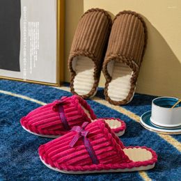 Slippers CO262 Bow Cotton For Women And Men In Winter Couples Home Non-slip Furry Warm Floor Mop Cord Plush