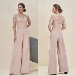 Suits Cheap Jumpsuits Lace Mother Of The Bride Pant Suits Bateau Neck Blush Pink Wedding Guest Dress Chiffon Plus Size Mothers Groom Dre