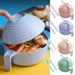 Bowls Wheat Straw Instant Noodles Rice Soup Creative Scalding Lid Ramen Bowl With Utensils Anti Househo J5J8