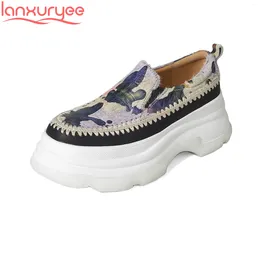 Casual Shoes Lanxuryee Horsehair Platform Slip On Spring Loafers Luxury Women Vulcanized Elegant Comfort Scrawl Fashion Sneakers