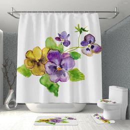 Shower Curtains Curtain Set Yellow Purple Floral Print Fabric Bathroom Decor