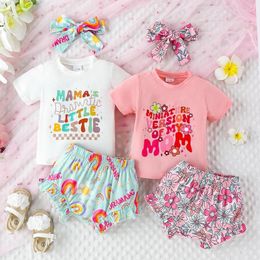 Clothing Sets Tregren Infant Baby Girls Shorts Set Short Sleeve T-shirt Elastic Waist Letters Print With Bowknot Hairband Summer Outfit