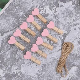 Frames 30pcs Heart Clothespins Wooden Po Paper Pegs Craft Clips With Ropes For Wedding Party Decor ( )