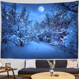 Tapestries Castle Ski Tapestry Sunrise Style Forest Natural Snow Scene Wall Hanging Home Room Decor