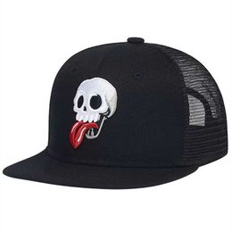 Spring/Summer New Embroidered Skull Hip Hop Hat Trendy Baseball Hat Casual Breathable Mesh Hat