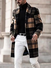 Men's Jackets Autumn Winter Casual Plaid Tweed Wear Jacket Medium-length Lapel Coat Slim Gentleman Leisure Man Suit