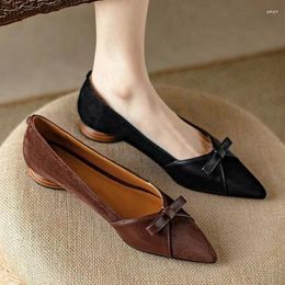 Casual Shoes Fashion Bowknot Low Heel Flats Retro Pointed Toe Single For Women 2024 Mixed Colours Zapatos Mujer