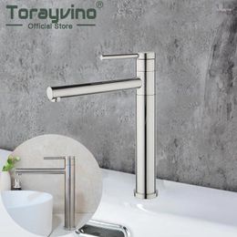 Bathroom Sink Faucets Torayvino Faucet Tall Deck Mounted Rubinetto Bagno Alto & Cold Mixer Tap Chrome And Brushed Nickel Brass