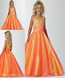 New Arrival Orange Girls Pageant Dress Princess Ball GownTulle Beaded Party Cupcake Young Pretty Little Kid Wedding Flower Girl Dr5480751